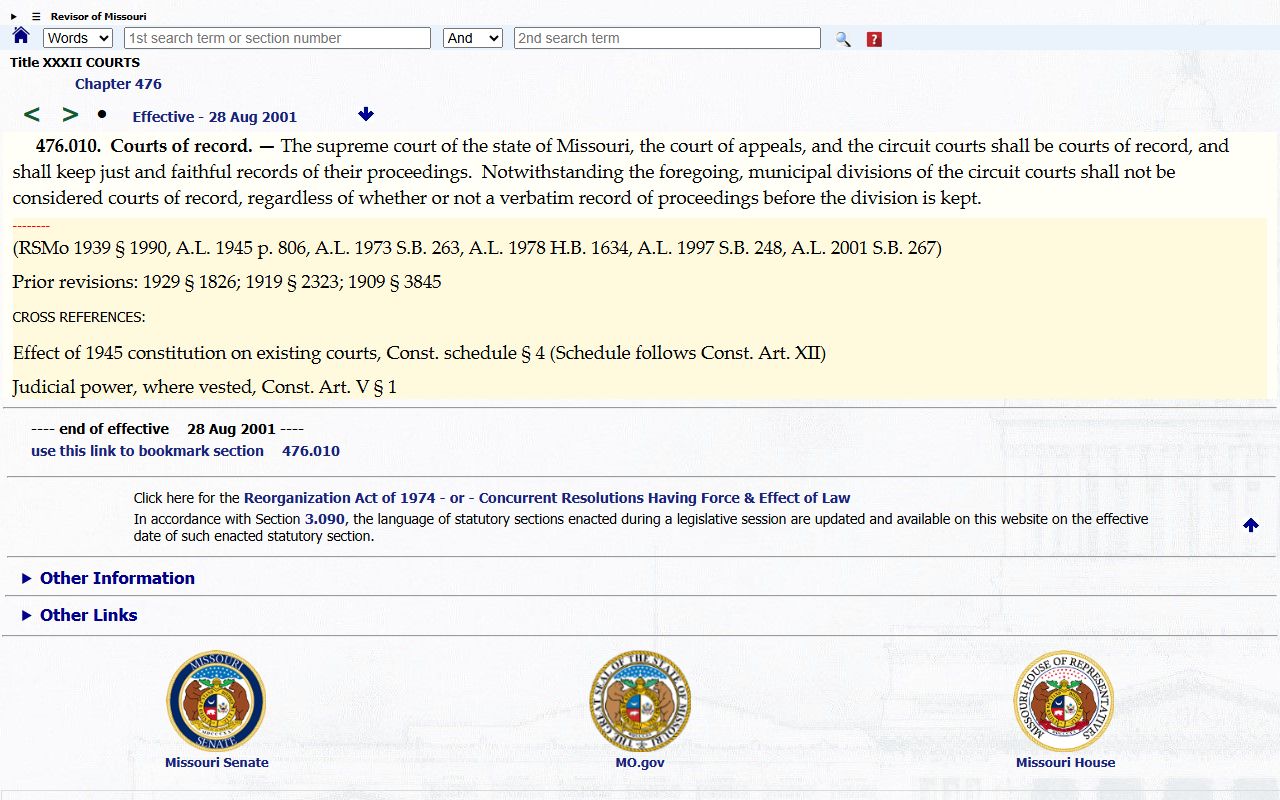Hickory County court dockets Missouri circuit courts of record statute