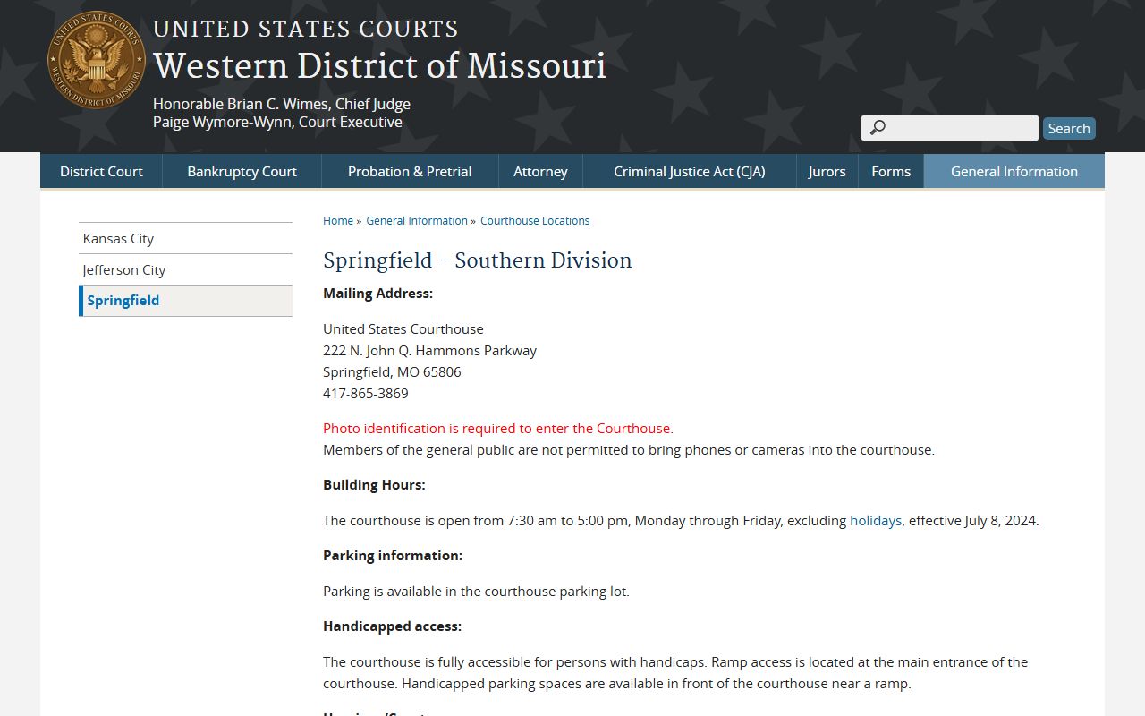 Hickory County court dockets Springfield federal courthouse office details