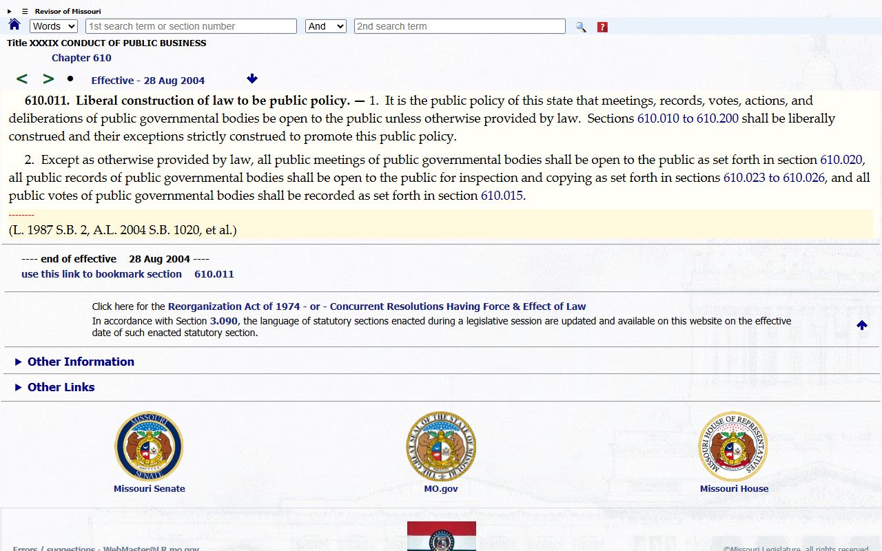 Hickory County court records Missouri Sunshine Law public policy