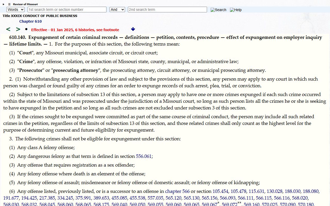 Hickory County criminal court records Missouri expungement statute