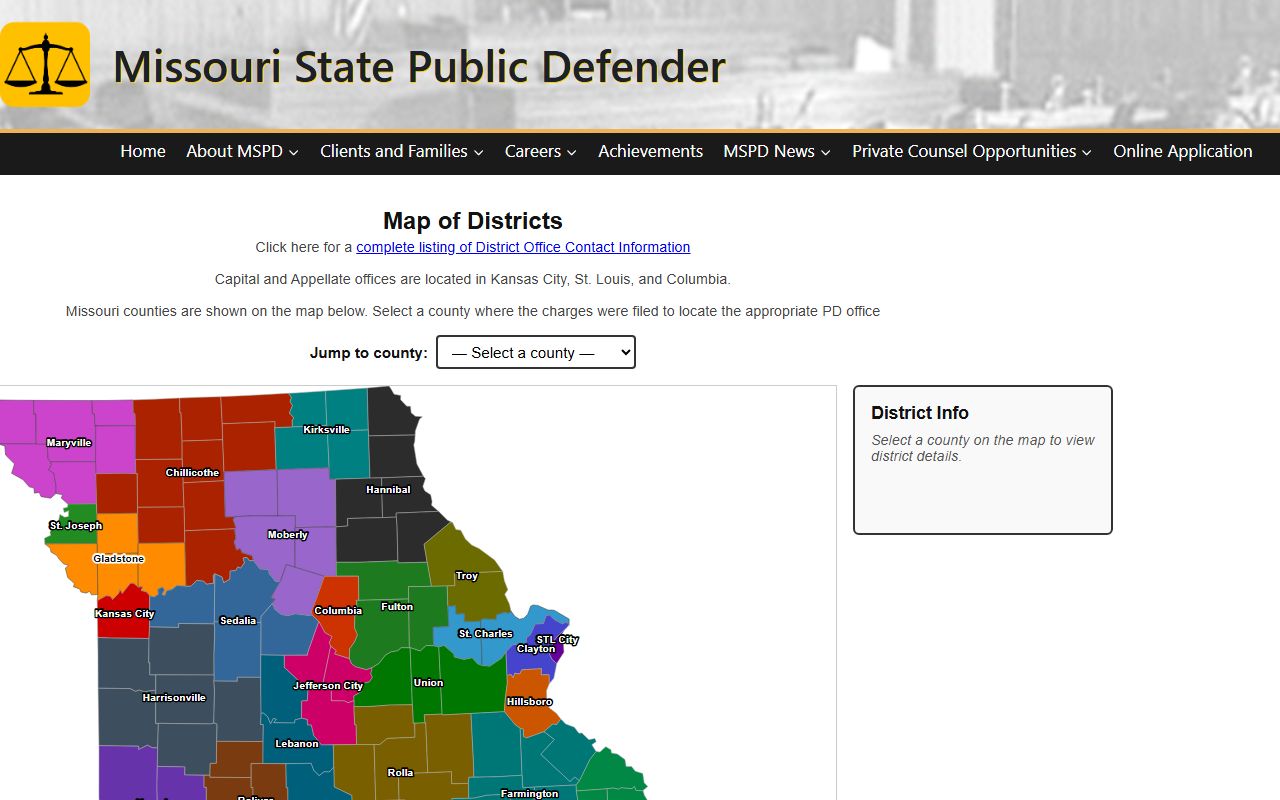 Hickory County criminal court records Missouri public defender district map