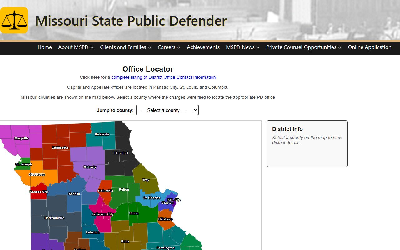 Hickory County criminal court records Missouri public defender office locator