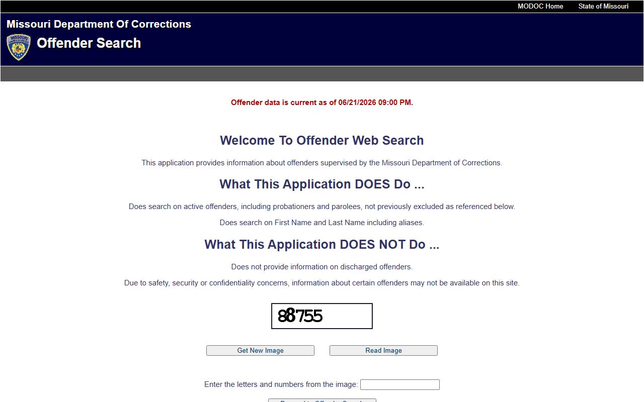 Hickory County inmate records Missouri DOC offender search page