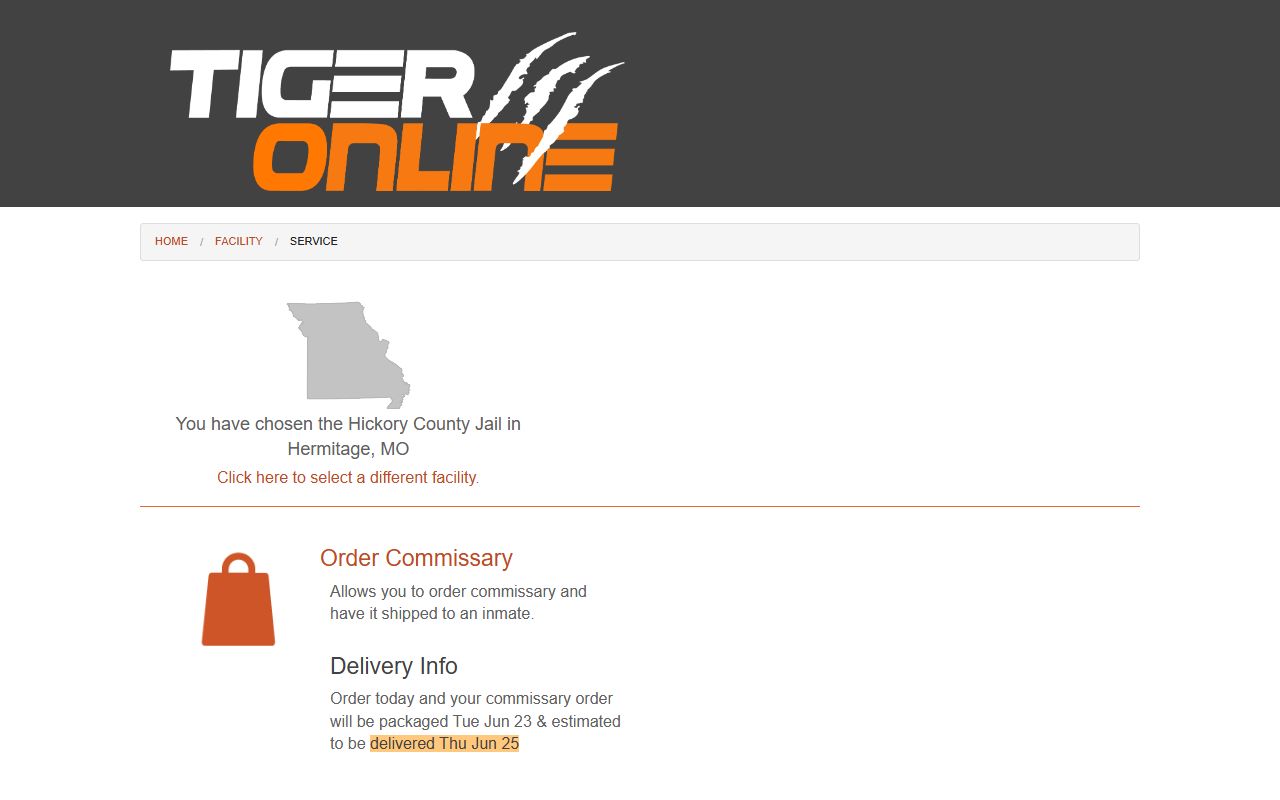 Hickory County inmate records Tiger Commissary jail portal