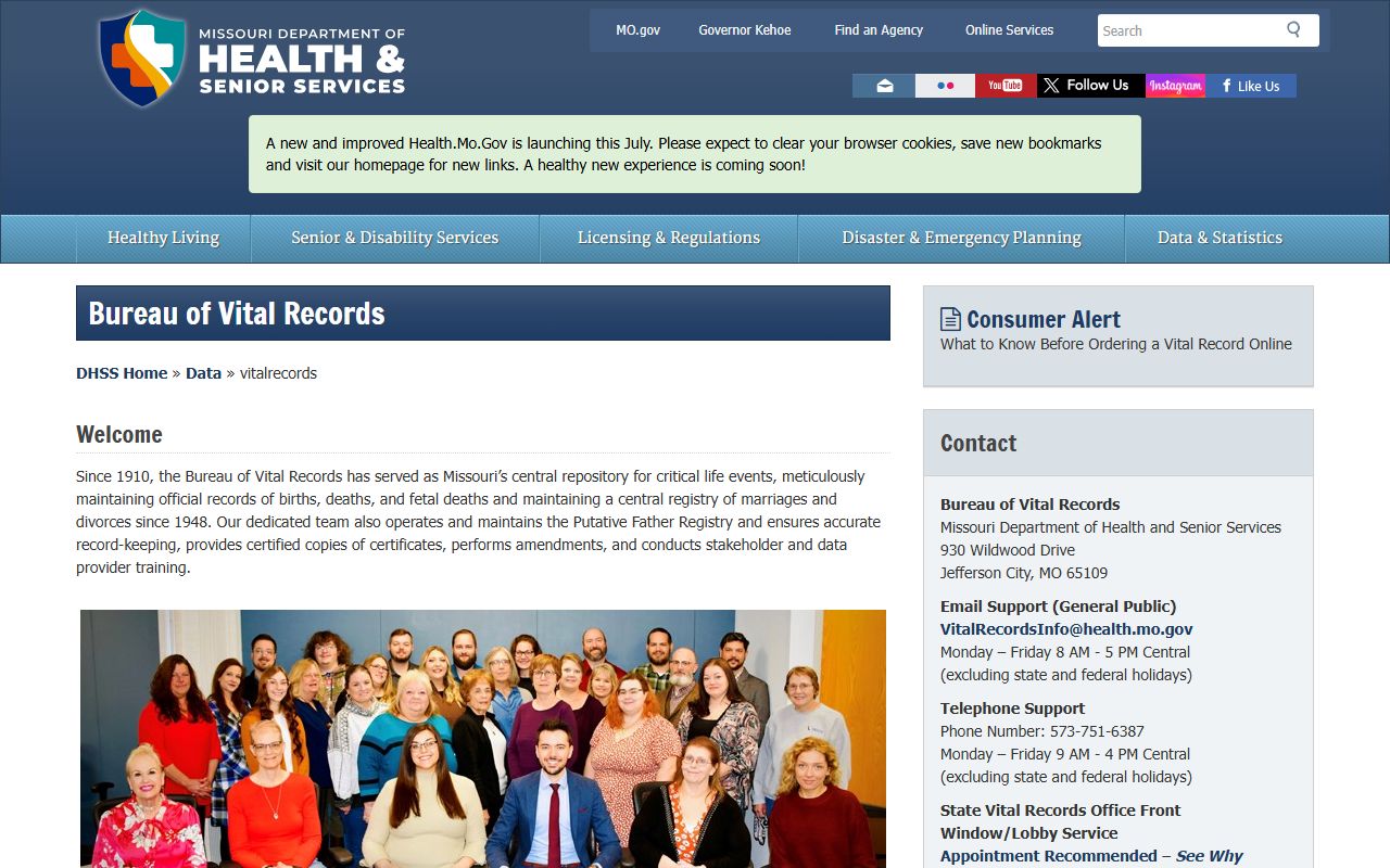 Hickory County marriage and divorce records Missouri DHSS vital records page
