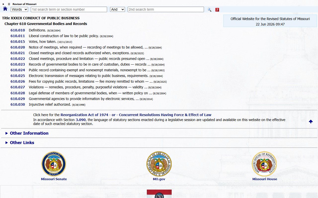 Hickory County probate records Missouri Sunshine Law closed records provisions