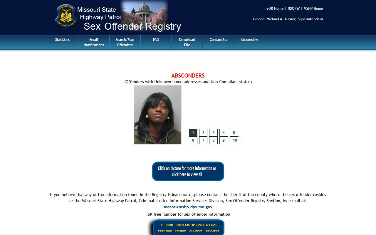Hickory County warrant records Missouri State Highway Patrol sex offender registry search page